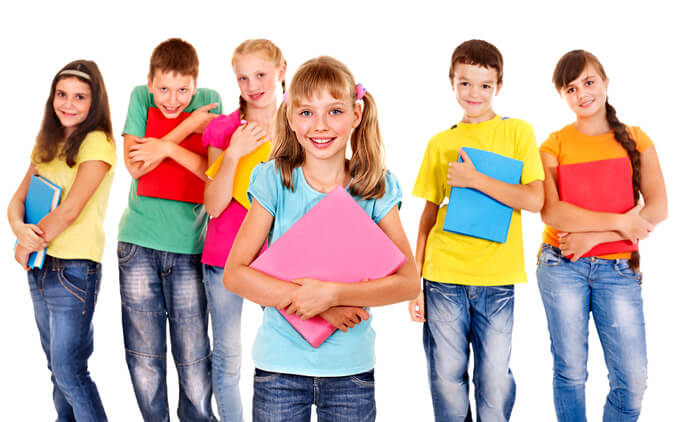 Group Of Happy Teen School Child With Book. Isolated.