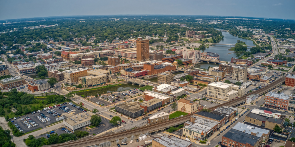 Aerial view of Aurora, Illinois